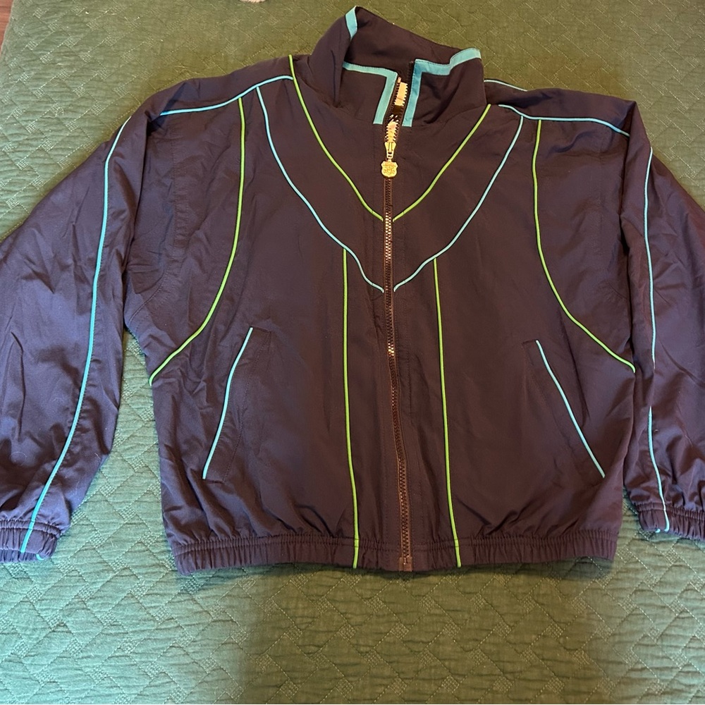 Vintage Black Jacket with Green and Blue Accents